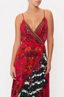 Camilla Draped Front Wrap Dress Red Multi Size 10 for rent on The Volte - image 3