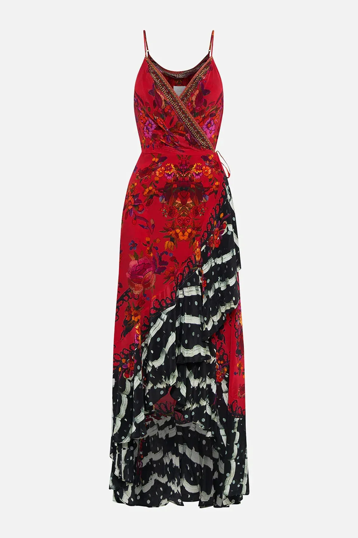 Camilla Draped Front Wrap Dress Red Multi Size 10 - Image 5