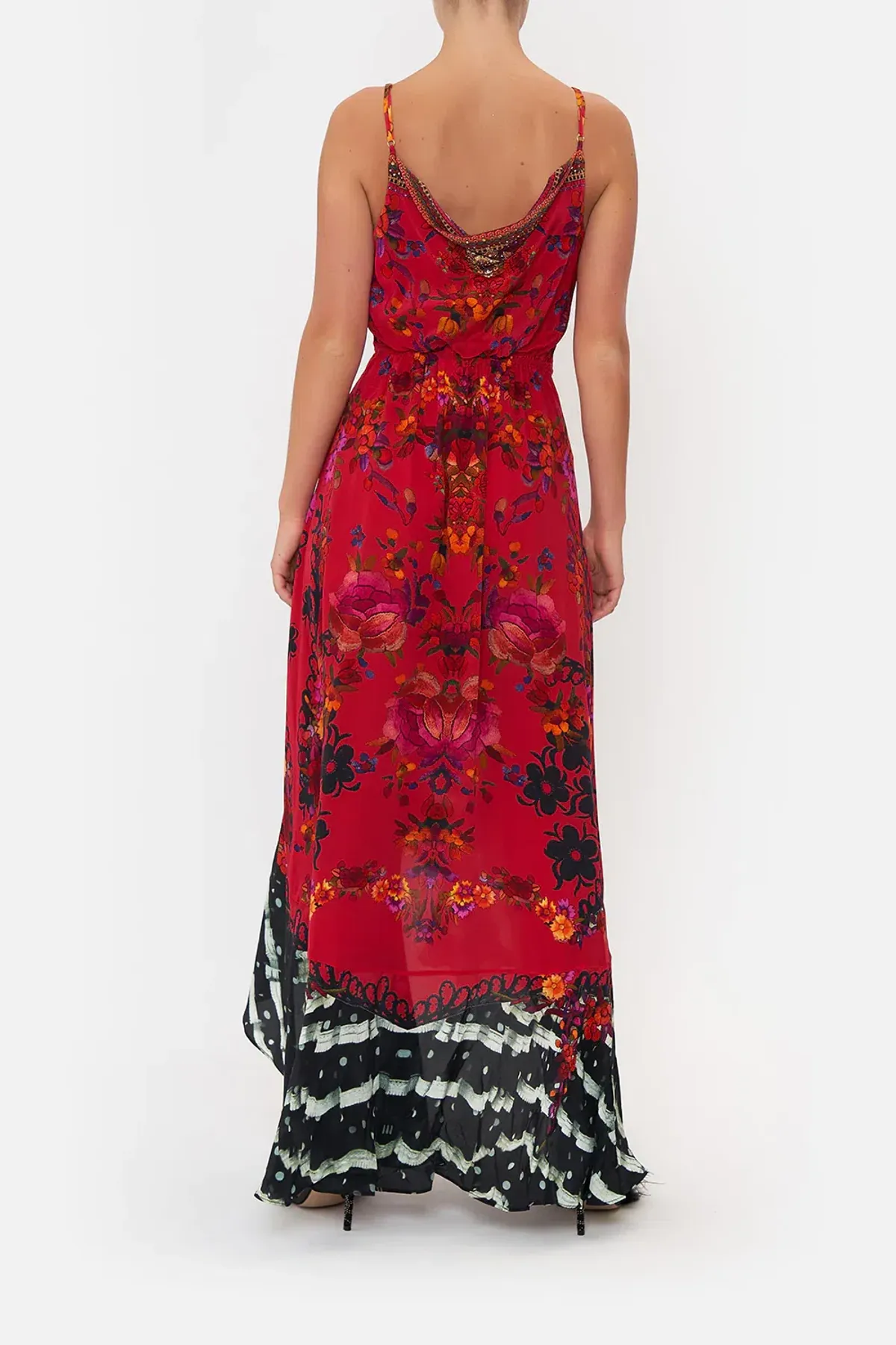 Camilla Draped Front Wrap Dress Red Multi Size 10 - Image 4