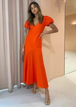 Sir the Label Anja Panelled Midi Dress Mandarin Red Size 10 for rent on The Volte - image 1
