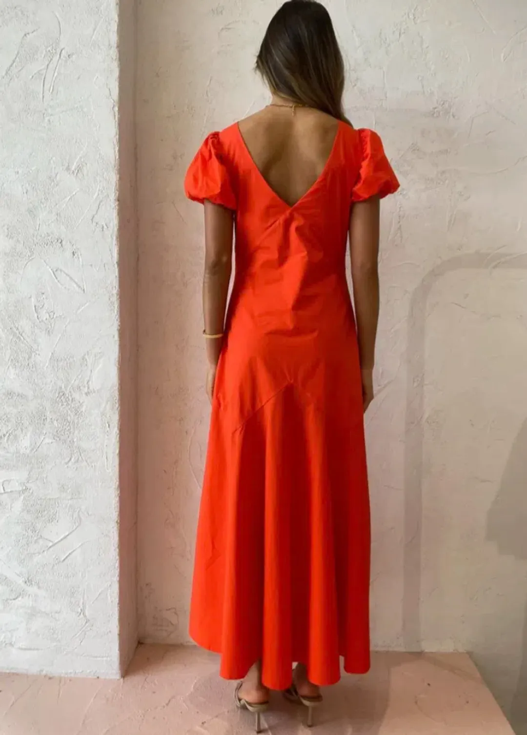 Sir the Label Anja Panelled Midi Dress Mandarin Red Size 10 for rent on The Volte - main image
