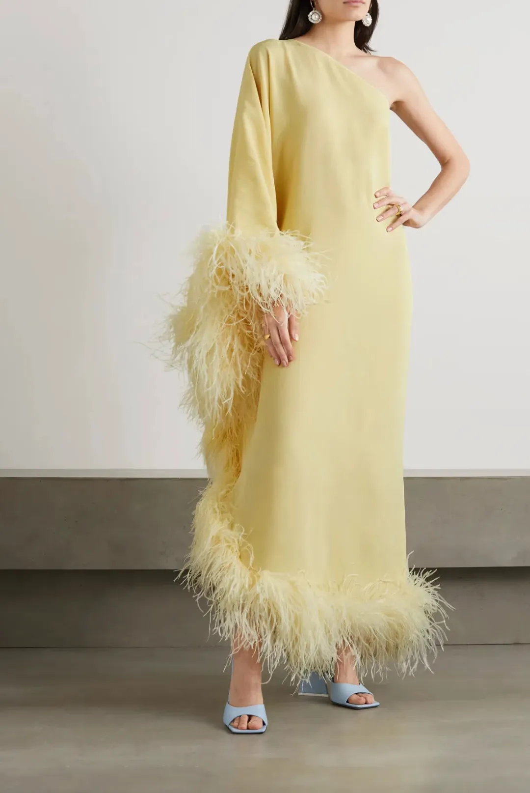 Taller Marmo Ubud One Shoulder Feather Dress Yellow Size 10 for rent on The Volte - main image