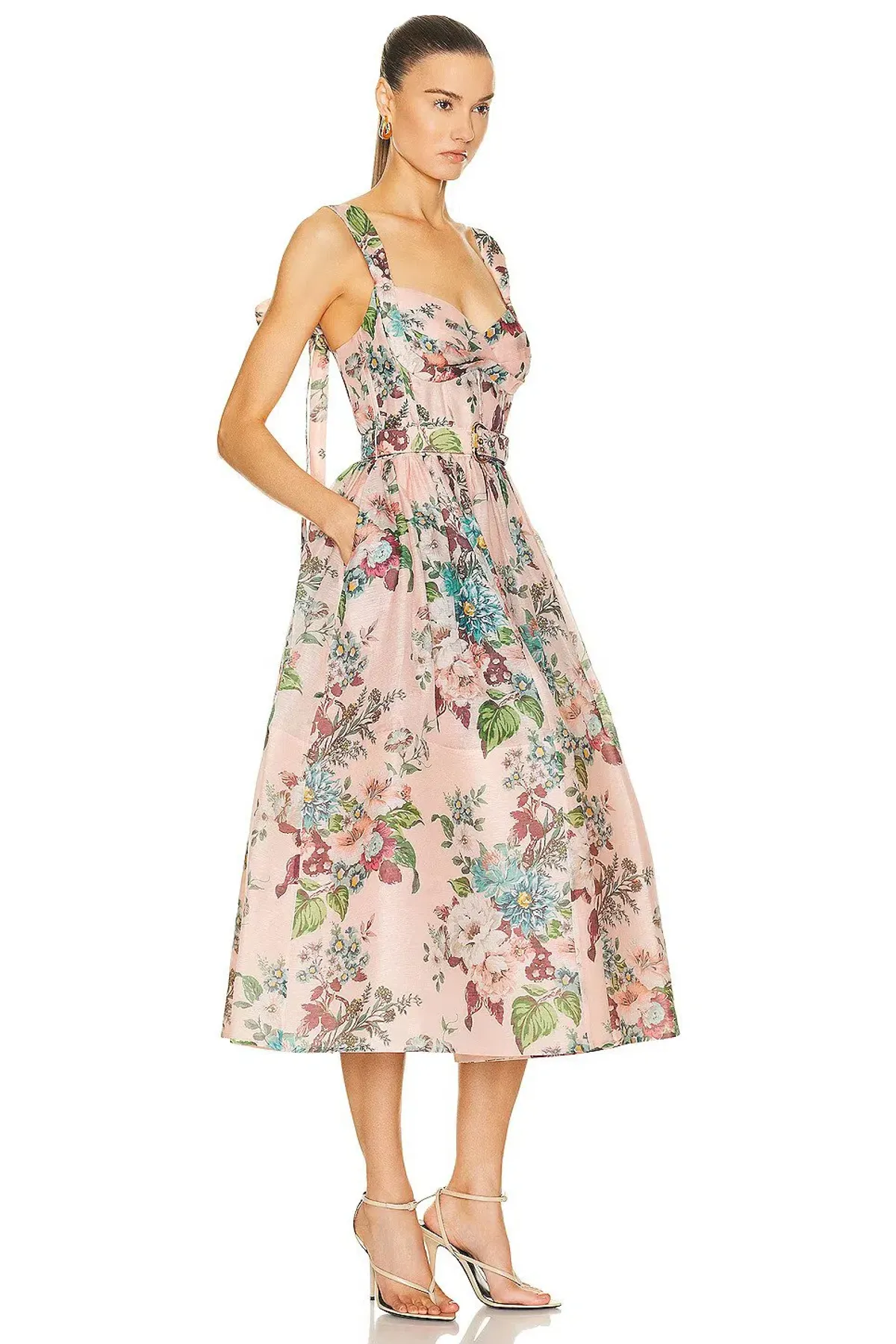Zimmermann Matchmaker Midi Dress in Pink Barkcloth Print Size 0 /Au 8 - Image 2