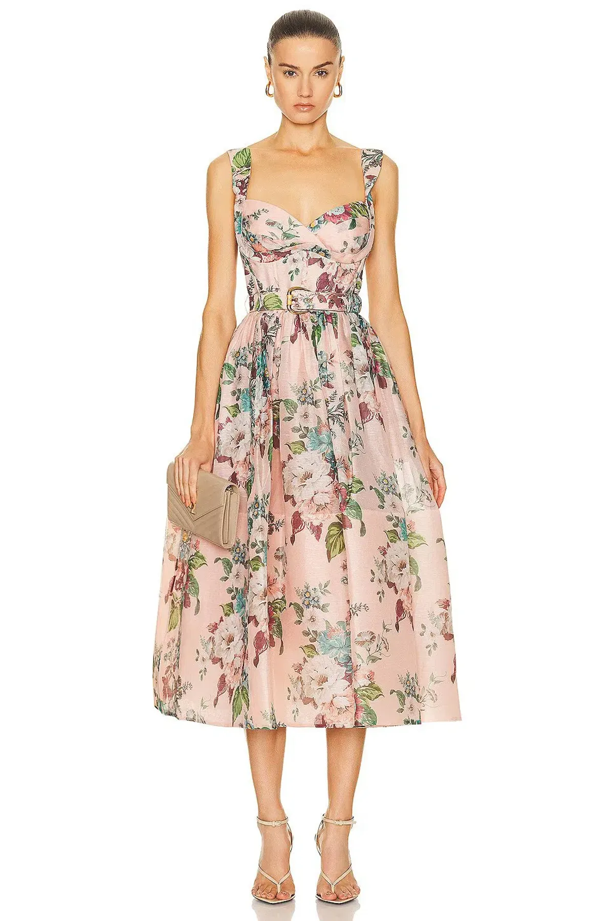 Zimmermann Matchmaker Midi Dress in Pink Barkcloth Print Size 0 /Au 8 for rent on The Volte - main image