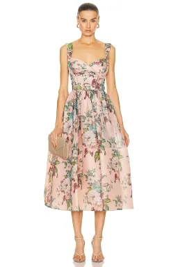 Zimmermann Matchmaker Midi Dress in Pink Barkcloth Print Size 0 /Au 8 for rent on The Volte - image 1