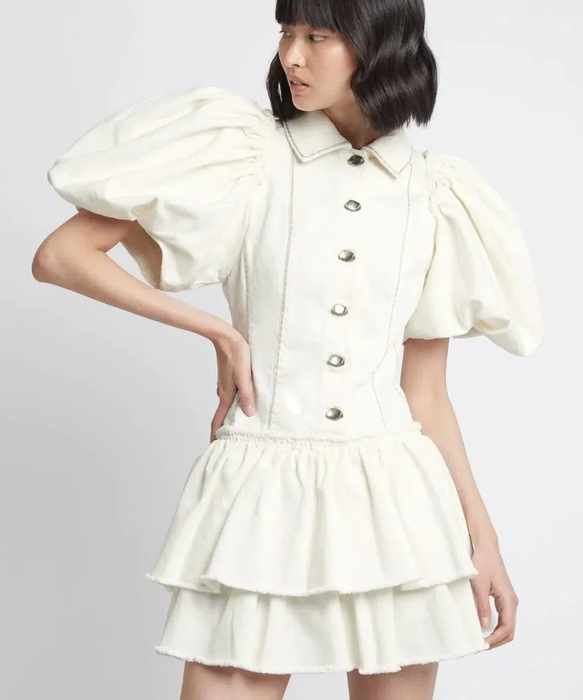Aje Reclaim Denim Mini Dress White Size 8 - Image 2
