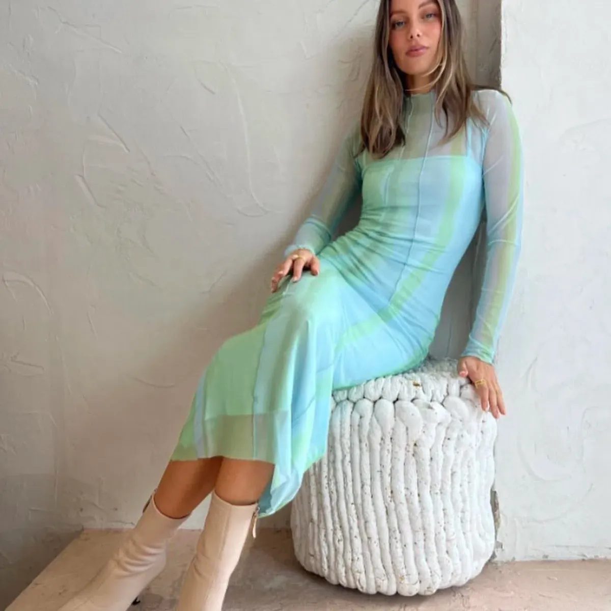 Significant Other Jean Midi Dress Green Mirage Size 6 - Image 3
