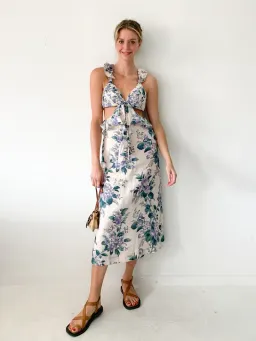 Zimmermann Cassia Ruffle Linen Midi Dress Floral Size 0 / AU 6-8 for rent on The Volte - image 1