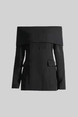 Sierra Darien Cut Out Shoulder Jacket and High Waist Loose Pants Set Black Size M / AU 10 for rent on The Volte - image 5