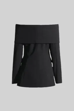 Sierra Darien Cut Out Shoulder Jacket and High Waist Loose Pants Set Black Size M / AU 10 for rent on The Volte - image 6