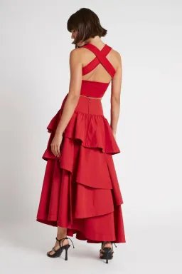 Aje Cosmos Tiered Frill Midi Skirt Red Size 8 for rent on The Volte - image 5