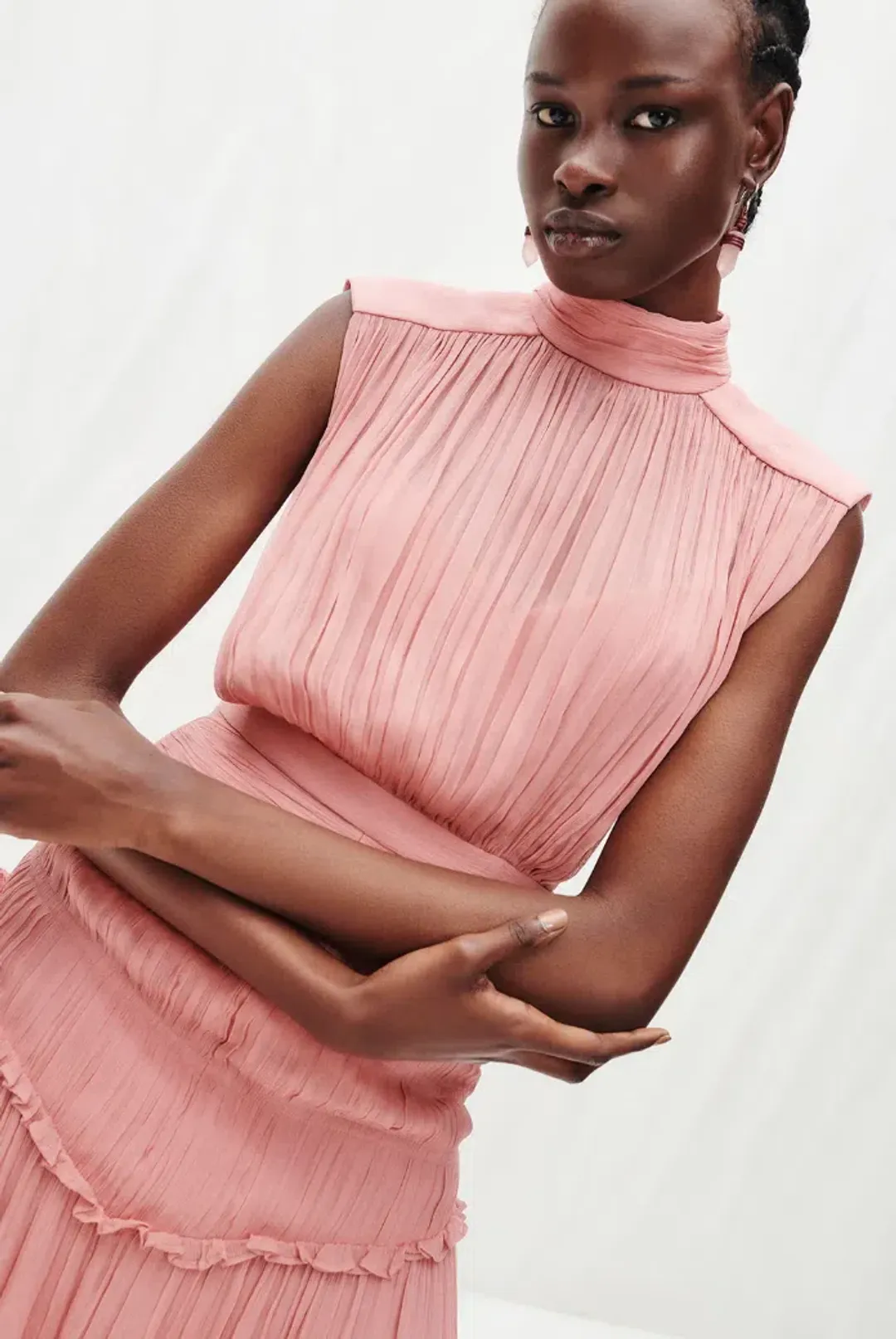 Shona Joy Lauren High Neck Midi Dress Blush Size 6 for rent on The Volte - main image