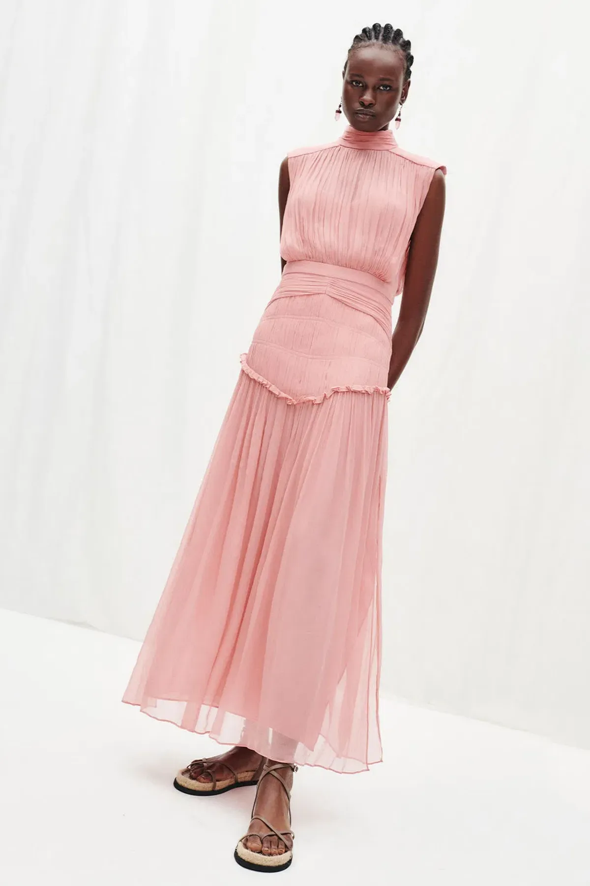 Shona Joy Lauren High Neck Midi Dress Blush Size 6 for rent on The Volte - main image