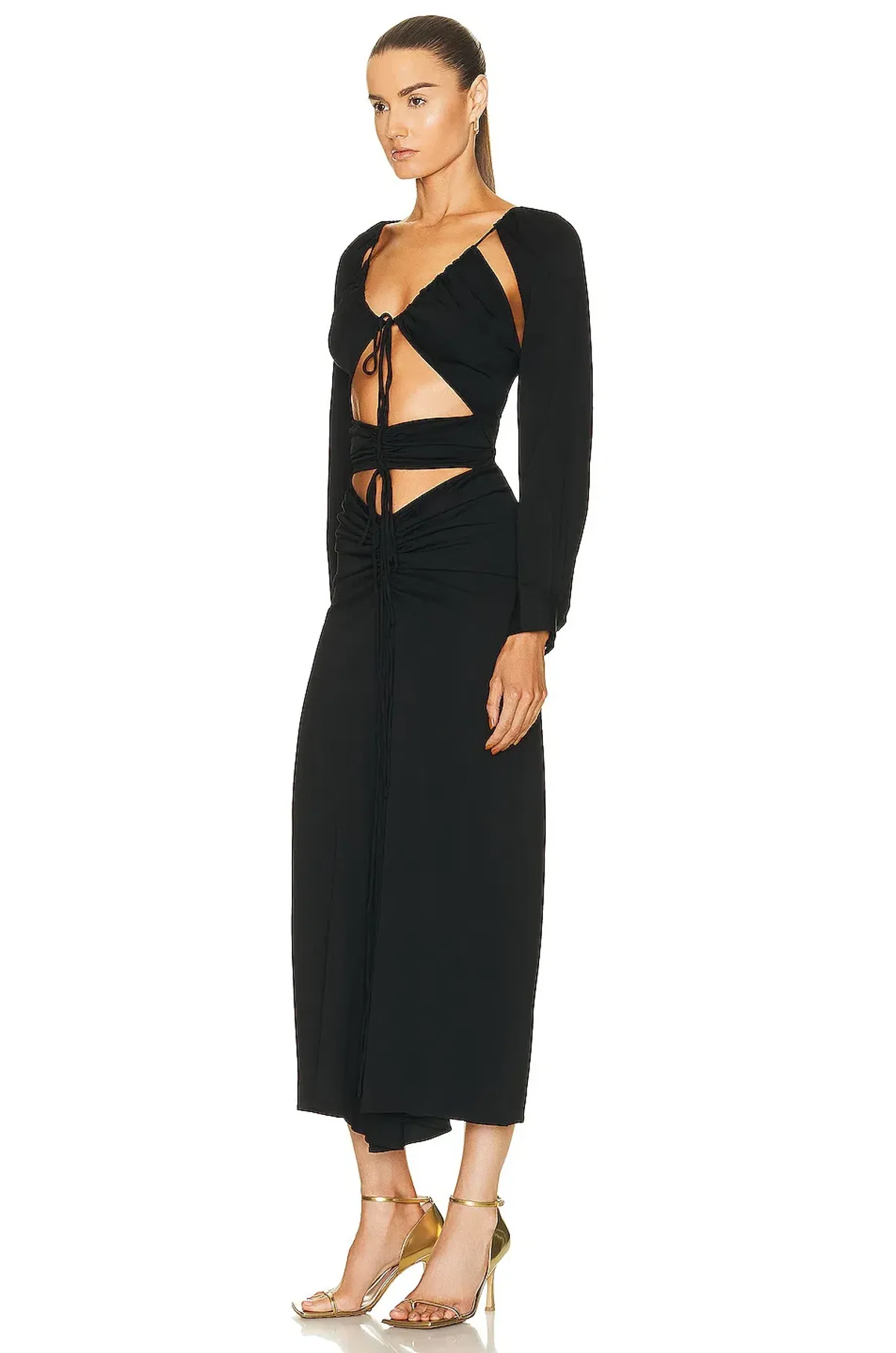 Christopher Esber Ruched Floating Sleeve Tie Dress Black Size 8 - Image 3
