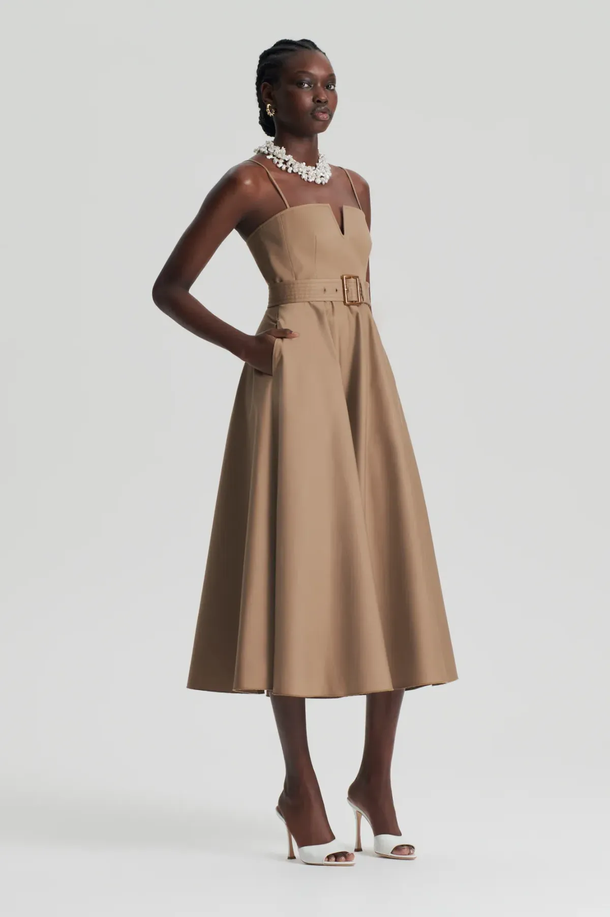 Scanlan Theodore Sateen Resin Trim Dress Dark Caramel Size 8 - Image 2