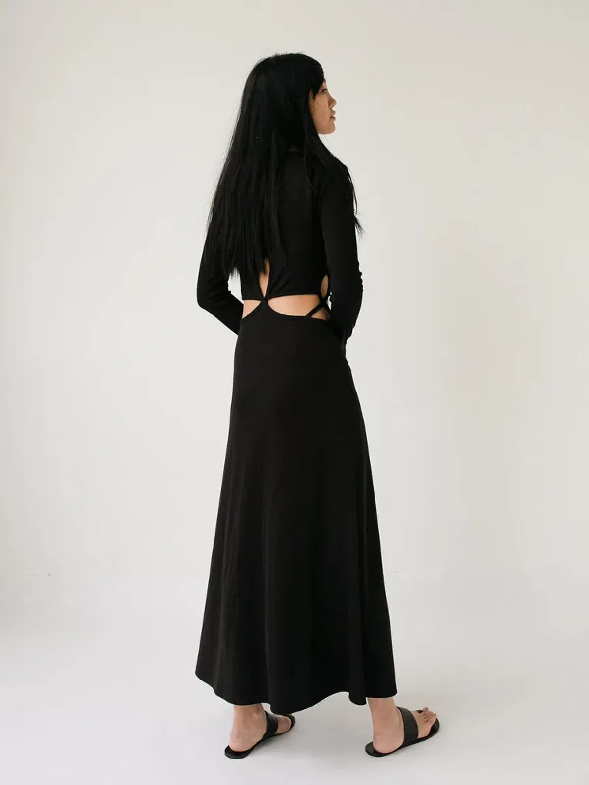 Christopher Esber Looped Cutaway Long Sleeve Rib Dress Black Size 14 - Image 2