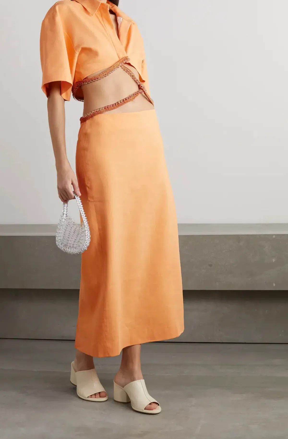 Christopher Esber Beaded Torso Linen Shirt Dress Tangerine Size 4 - Image 1