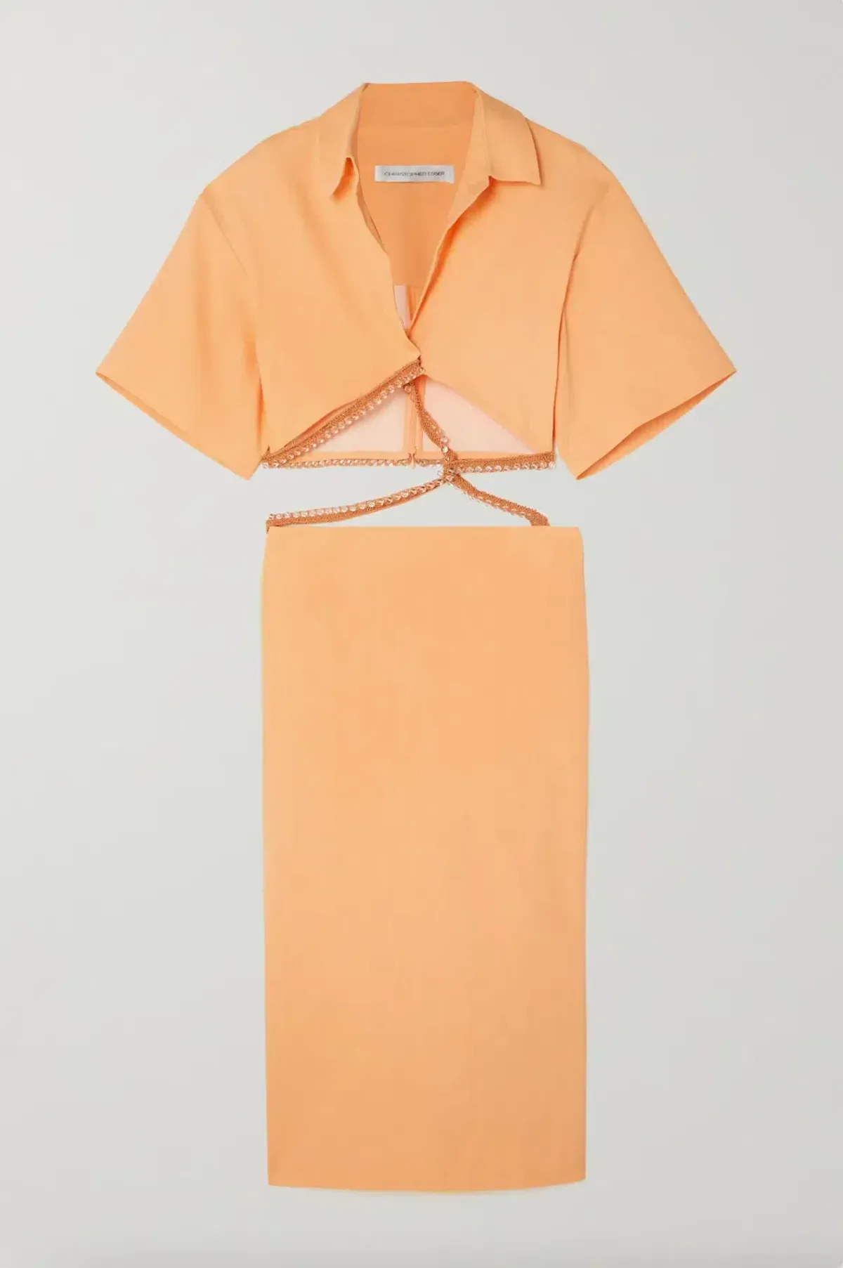 Christopher Esber Beaded Torso Linen Shirt Dress Tangerine Size 4 - Image 3