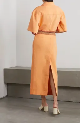 Christopher Esber Beaded Torso Linen Shirt Dress Tangerine Size 4 for rent on The Volte - image 2