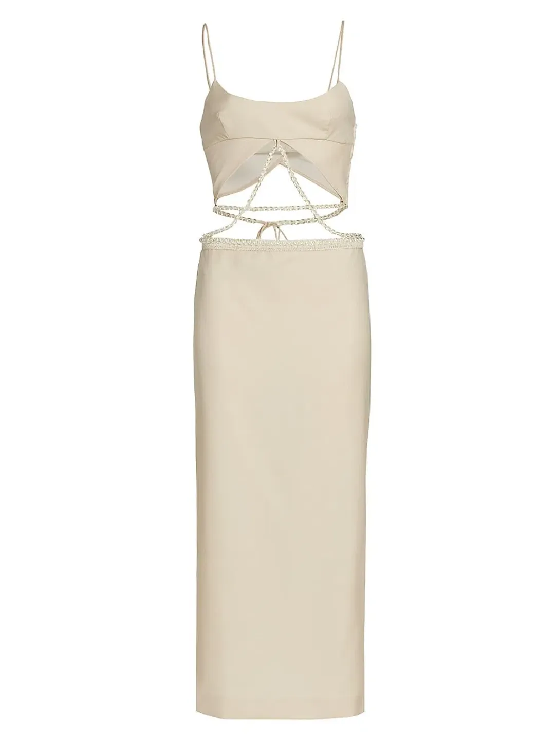 Christopher Esber Crochet Glass Pearl Tie Dress Beige Size 12 for rent on The Volte - main image