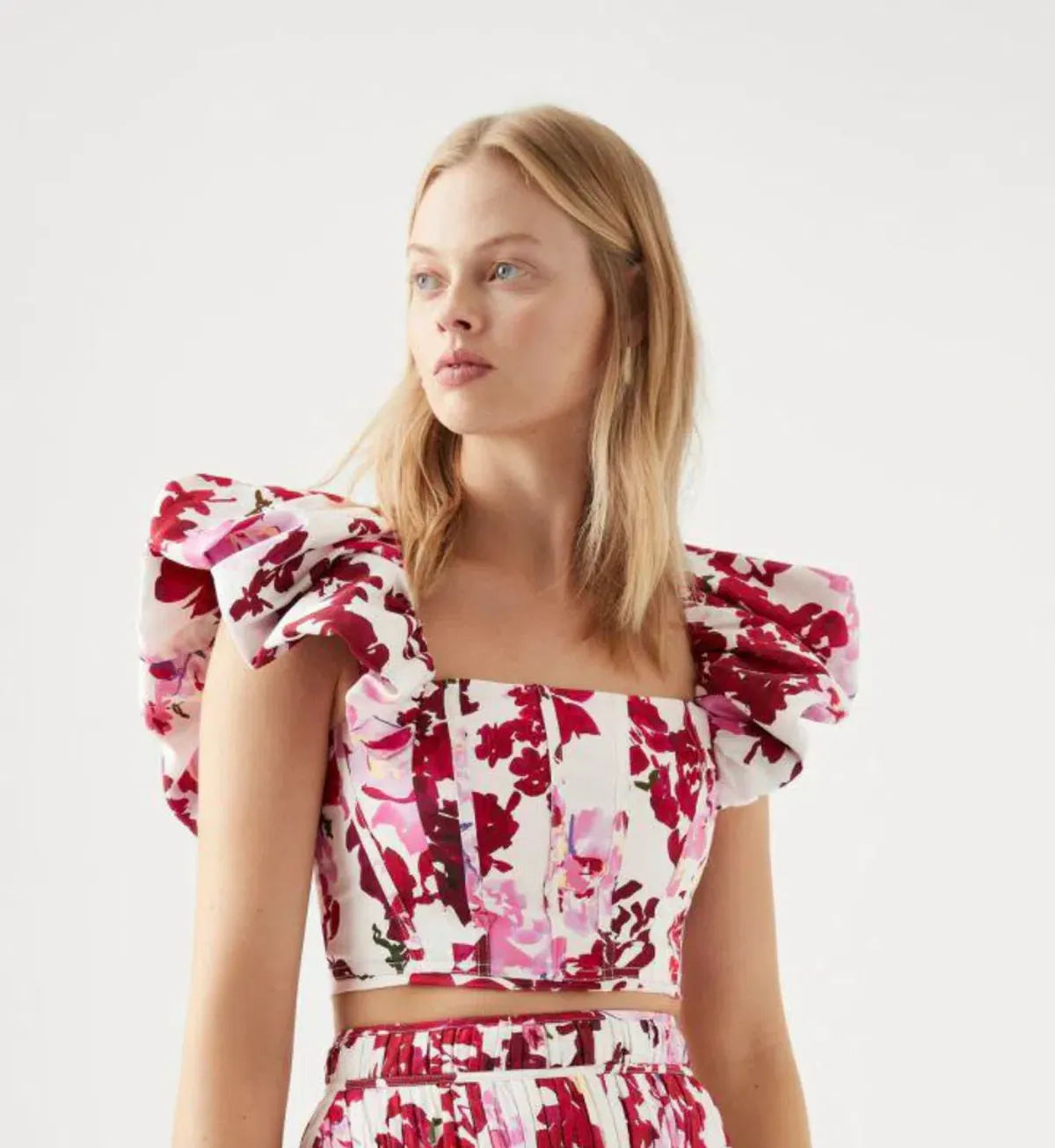 Aje Cherie Bubble Midi Skirt and Top Set Red Floral Size 8 - Image 2