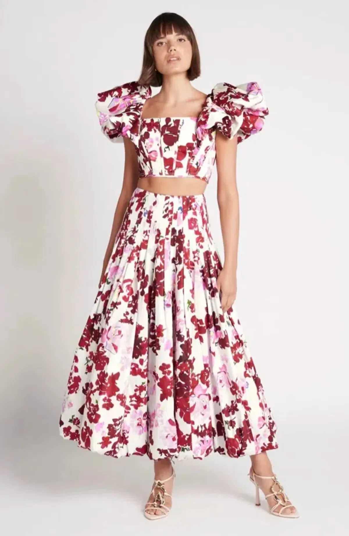 Aje Cherie Bubble Midi Skirt and Top Set Red Floral Size 8 - Image 1
