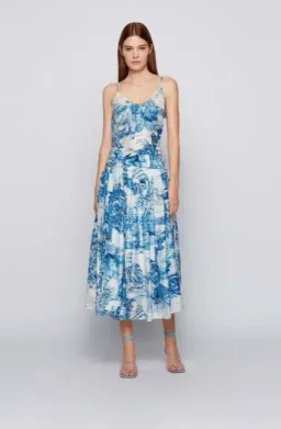 HUGO BOSS Vivilera Chinese Garden Midi Skirt blue and white pattern size 6 for rent on The Volte - image 1