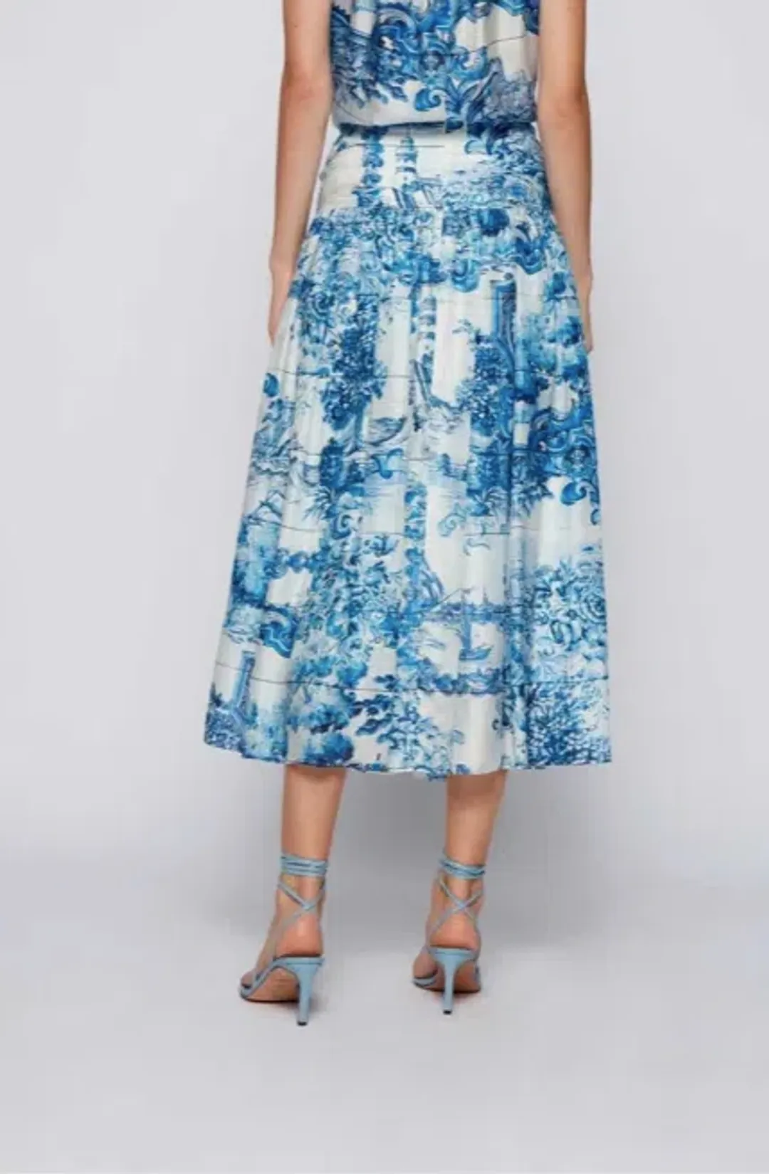 HUGO BOSS Vivilera Chinese Garden Midi Skirt blue and white pattern size 6 for rent on The Volte - main image