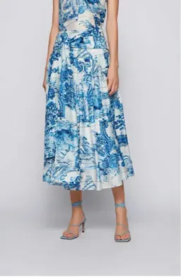 HUGO BOSS Vivilera Chinese Garden Midi Skirt blue and white pattern size 6 for rent on The Volte - image 2