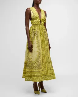 Zimmermann Matchmaker Bow Long Dress in Yellow Bandana Size 0 / AU 8 for rent on The Volte - image 1
