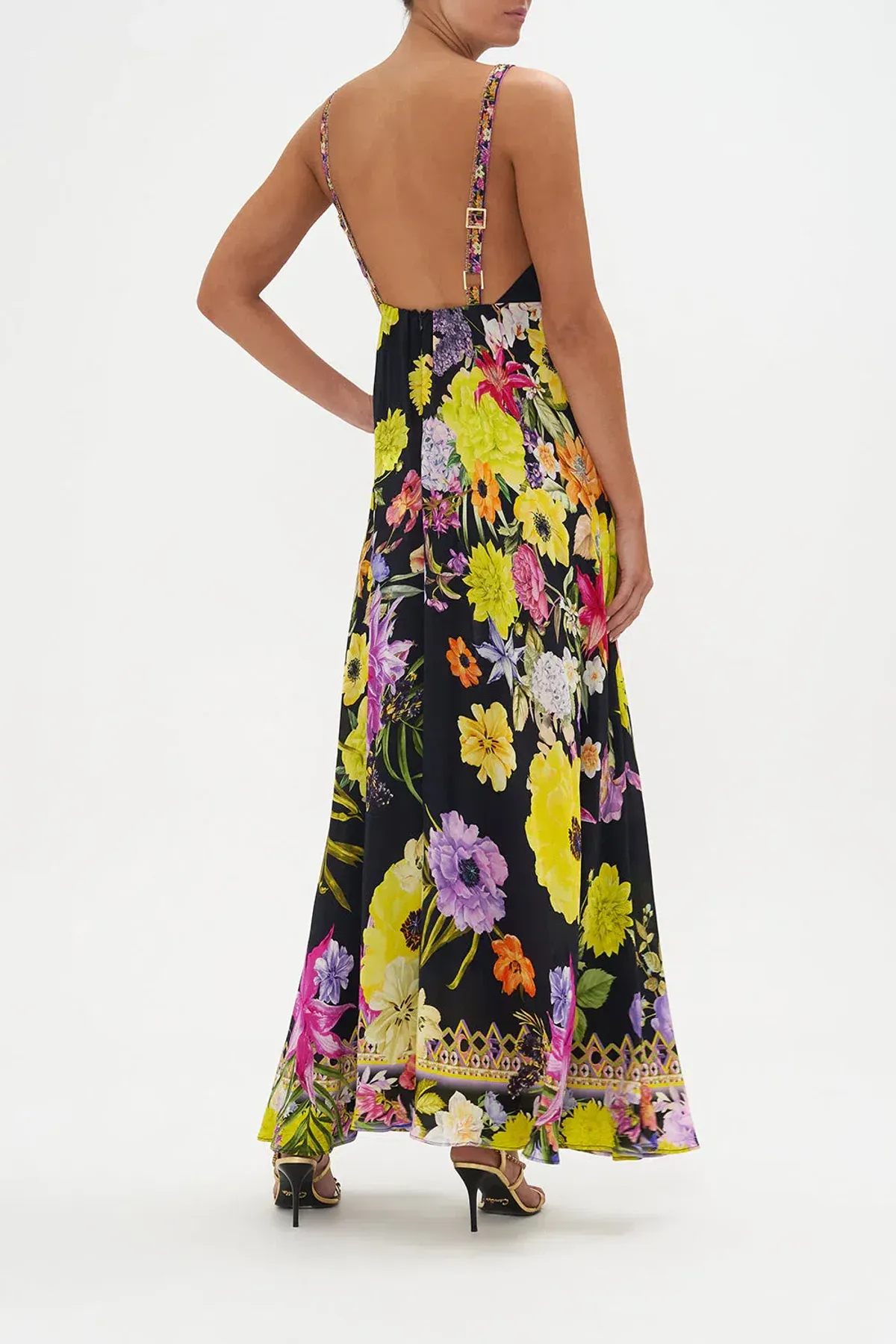 Camilla Peace Be With You Plunge Neck Maxi Dress Black Floral Size 10 - Image 3