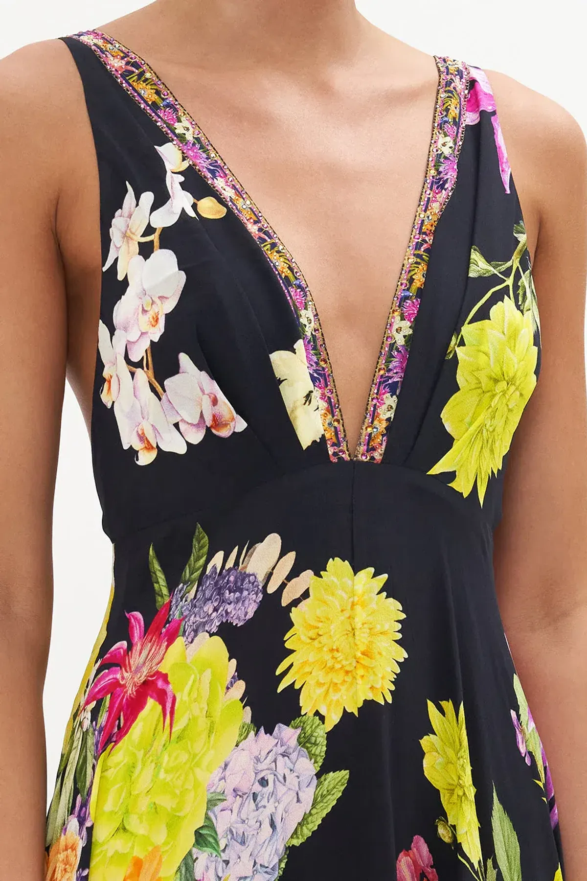 Camilla Peace Be With You Plunge Neck Maxi Dress Black Floral Size 10 - Image 5