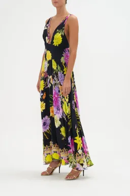 Camilla Peace Be With You Plunge Neck Maxi Dress Black Floral Size 10 for rent on The Volte - image 2
