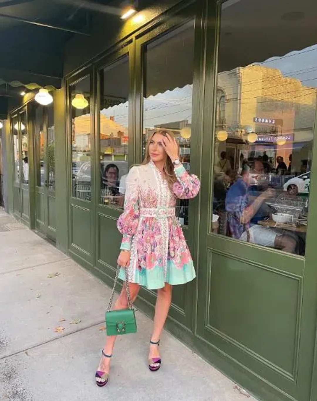 Zimmermann Jude Buttoned Mini Dress in Aqua Gradient Floral Size 0/Au 8 for rent on The Volte - main image