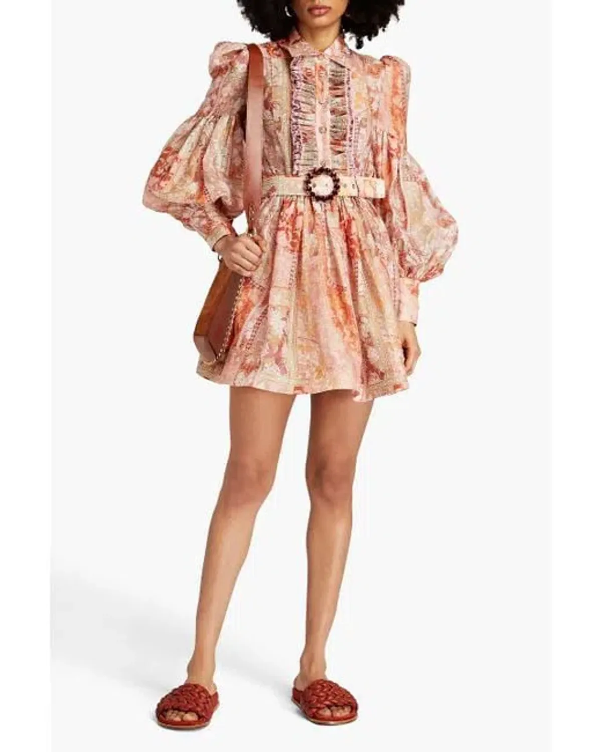 Zimmermann Belted Floral-print Linen And Silk-blend Mini Shirt Dress Size 0/au 8 - Image 2