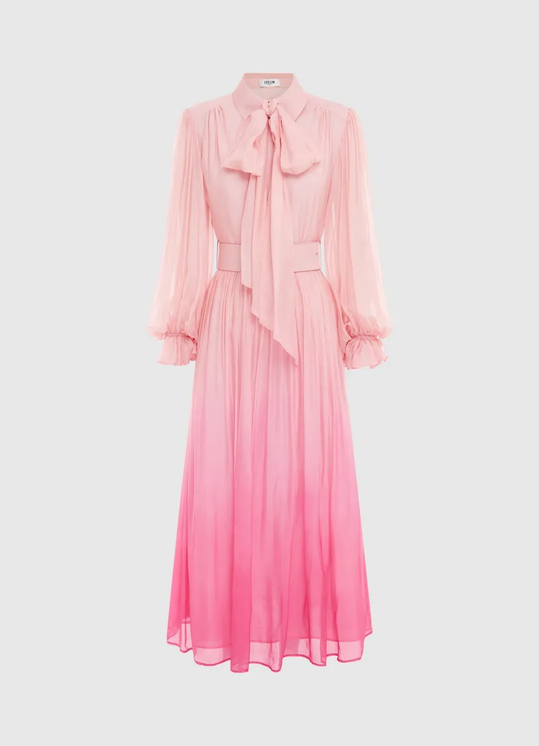 Leo Lin Cassie Tie Neck Midi Dress Ombre Pink Size 14 for rent on The Volte - main image