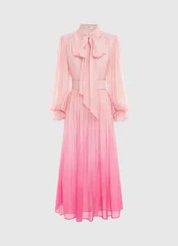 Leo Lin Cassie Tie Neck Midi Dress Ombre Pink Size 14 for rent on The Volte - image 3