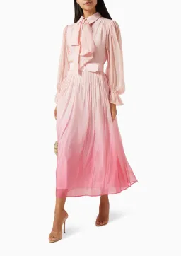 Leo Lin Cassie Tie Neck Midi Dress Ombre Pink Size 14 for rent on The Volte - image 1