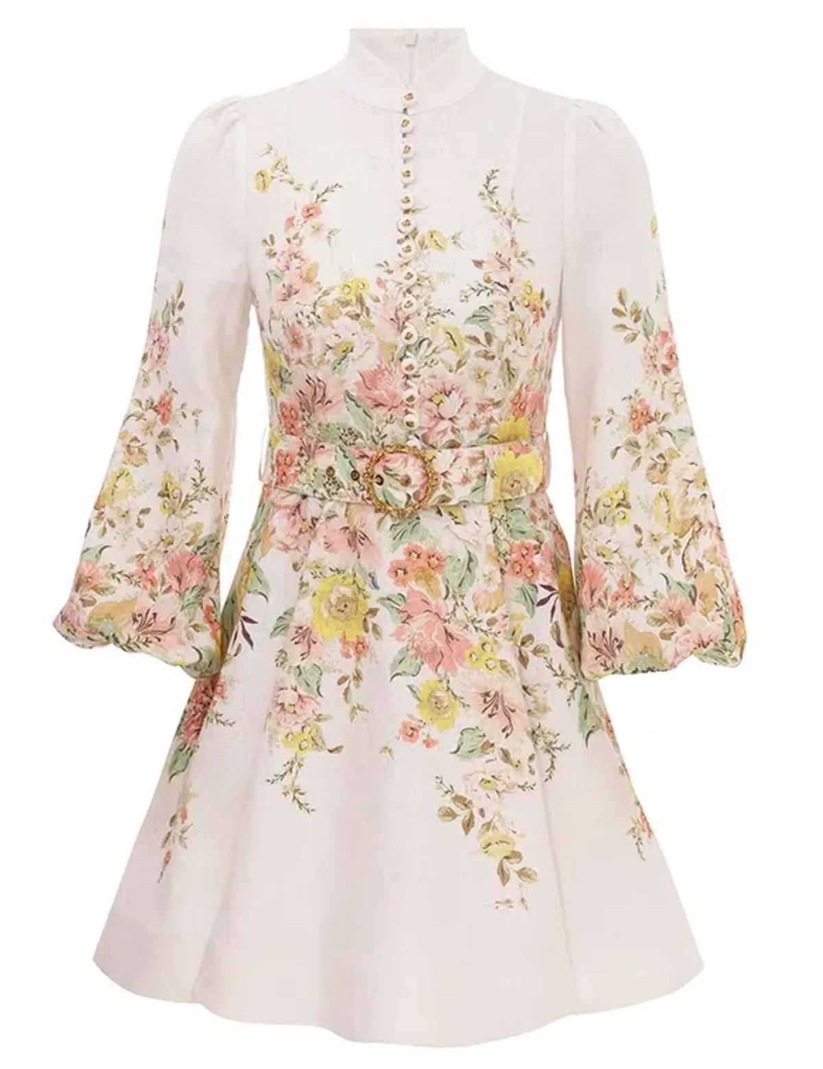 Zimmermann Matchmaker Buttoned Mini Dress in Ivory/Coral Floral Size 1/ AU 10 - Image 3