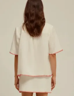 Venroy Blanket Stitch Linen Shirt & Skirt Set Pearl White Size 8 for rent on The Volte - image 3