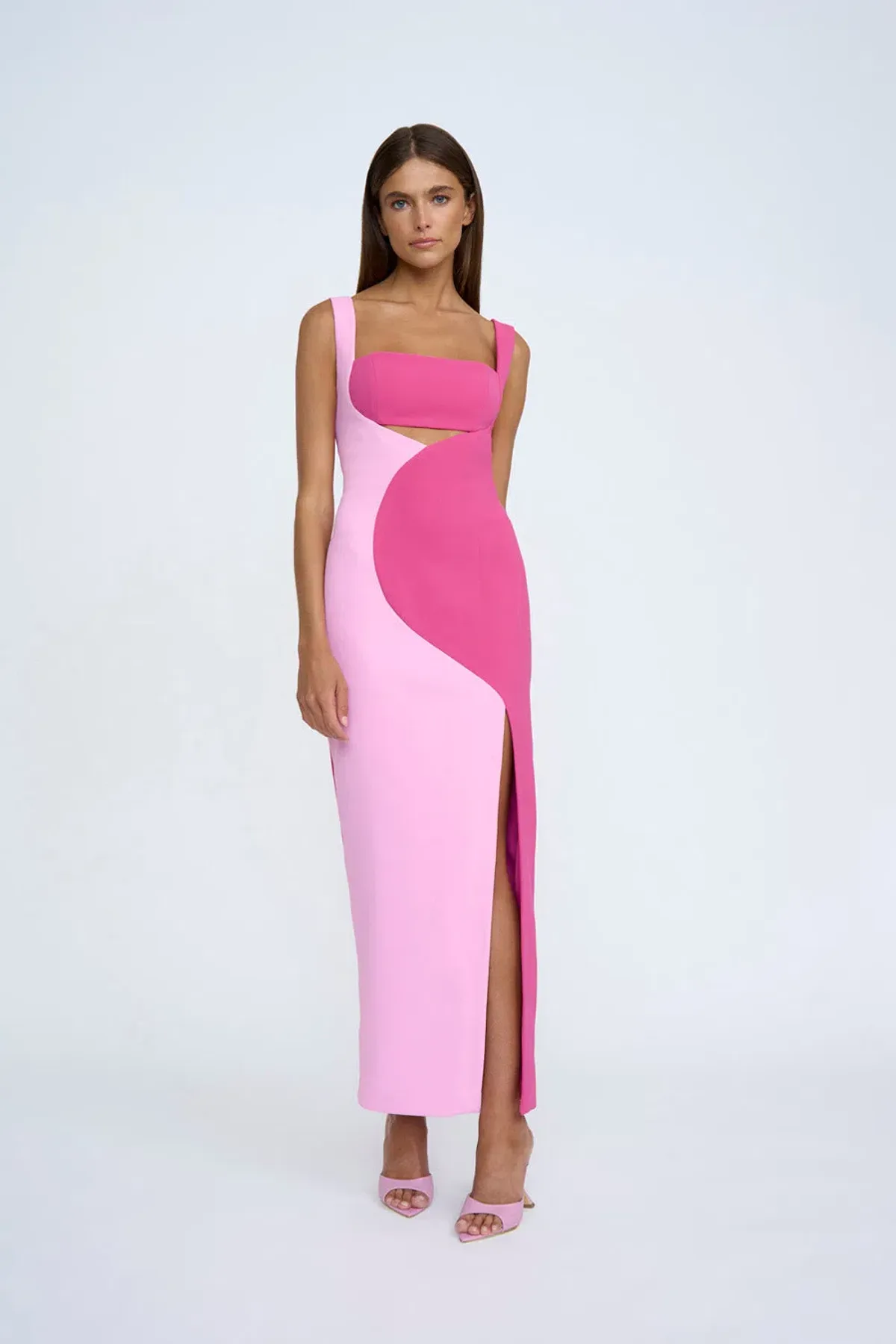 By Johnny Caterina Two Tone Curve Midi Dress Pink Size 6 - Image 1