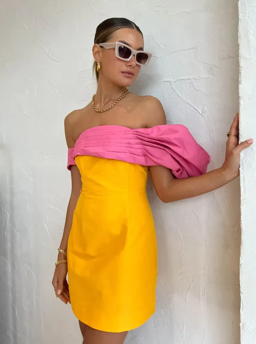 Rachel Gilbert Manuela Dress Yellow/Pink Size 8 for rent on The Volte - main image