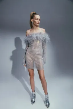 Santa Brands Sparkle Grey Mini Feather Dress Silver Grey Size S / AU 8 for rent on The Volte - image 2