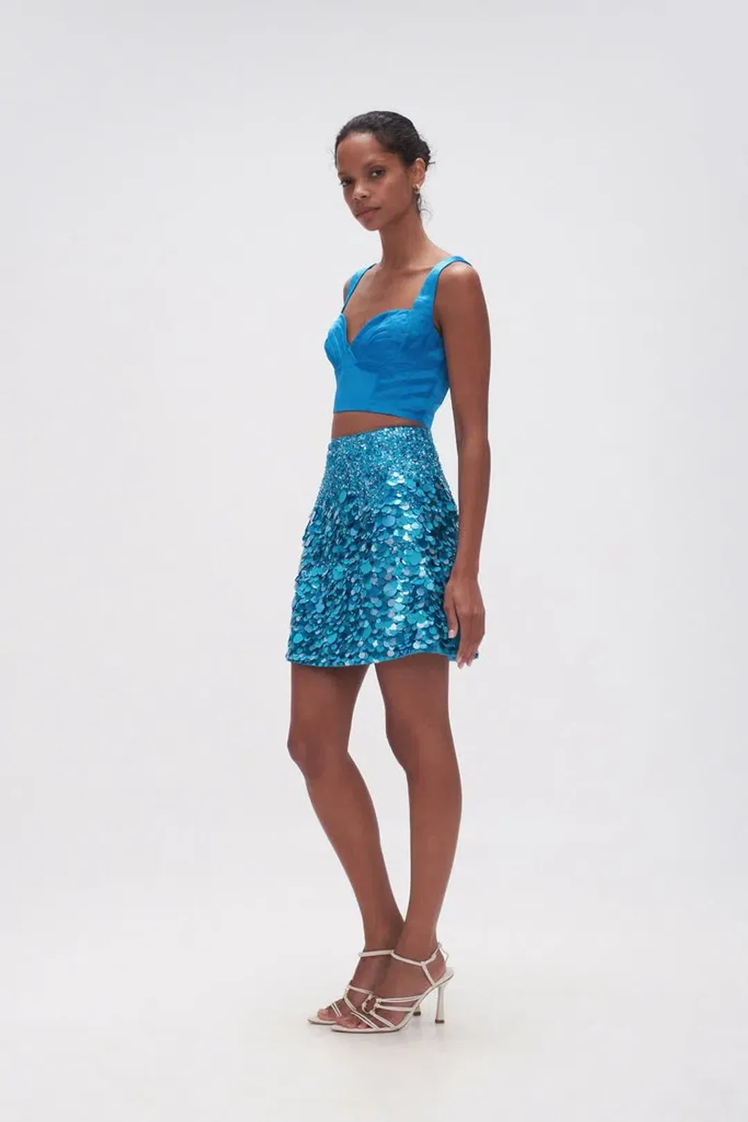 Aje Cherie Sequin Mini Skirt Azure Blue Size 8 for rent on The Volte - main image