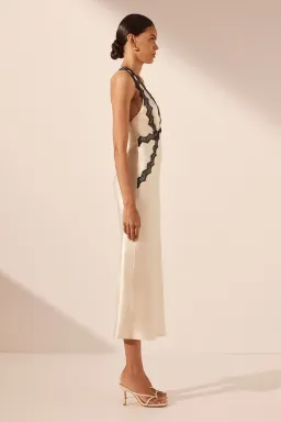 Shona Joy Camille Lace Cross Back Midi Dress Cream/Black Size 12 for rent on The Volte - image 2