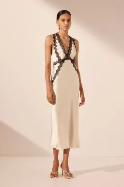 Shona Joy Camille Lace Cross Back Midi Dress Cream/Black Size 12 for rent on The Volte - image 1