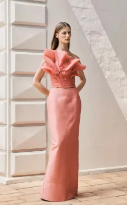 Aje Flame Crop Top and Mary Column Maxi Skirt Set in Guava Pink Size 10 for rent on The Volte - image 1