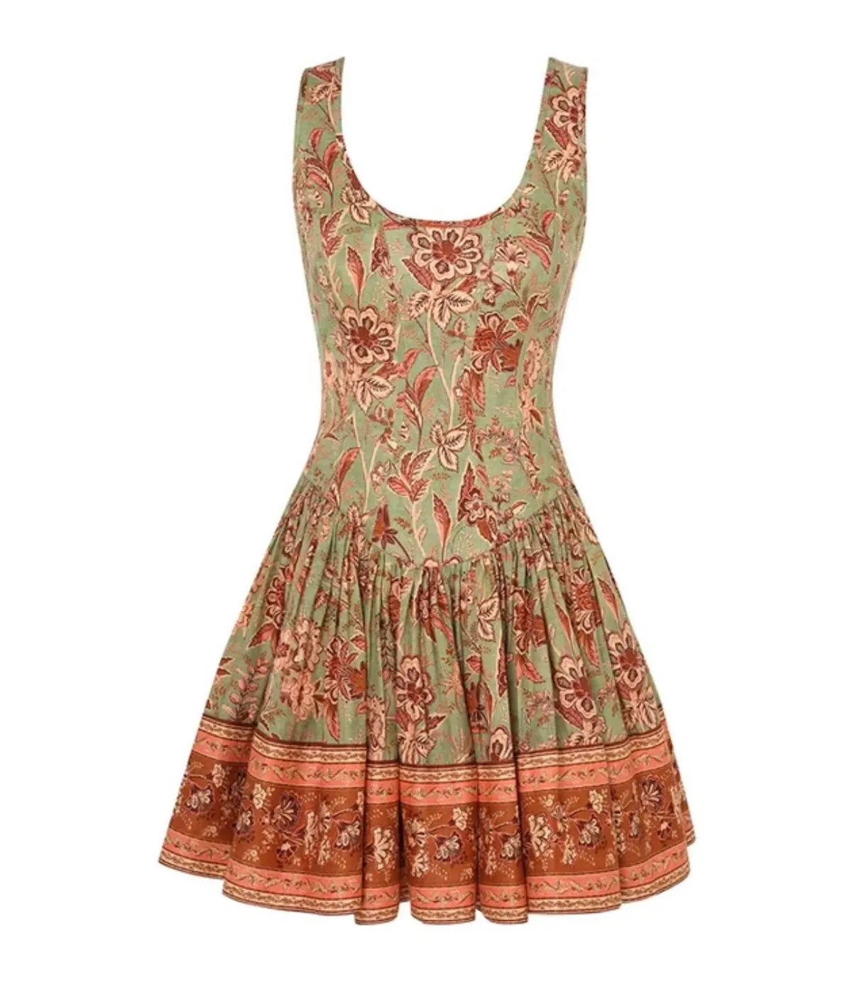 Zimmermann The Junie Panelled Mini Dress in Sage/Brown Floral Size 0/Au 8 - Image 1