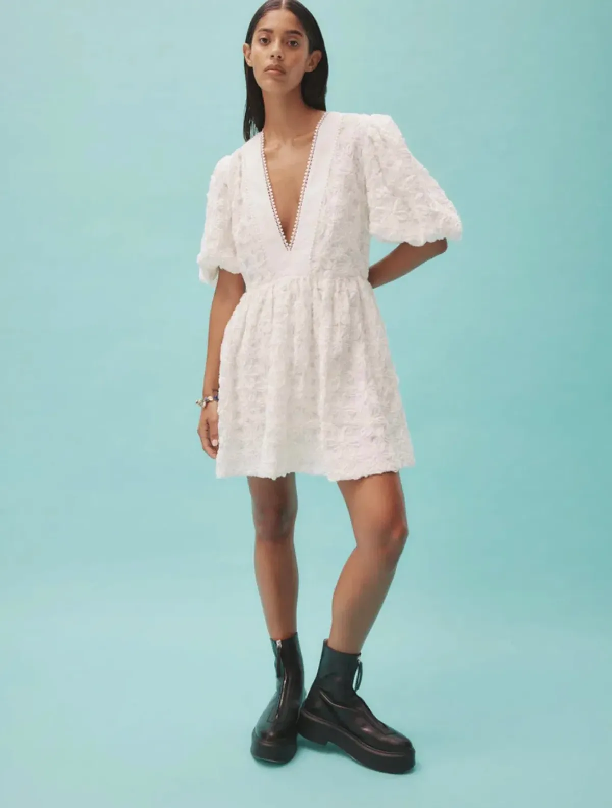 Alemais Iggy Embroidered Mini Dress White Size 16 - Image 1