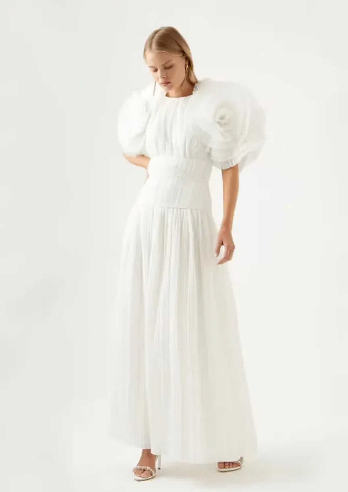 Aje Expressive Pleated Maxi Dress in Ivory Size 6 - Image 1